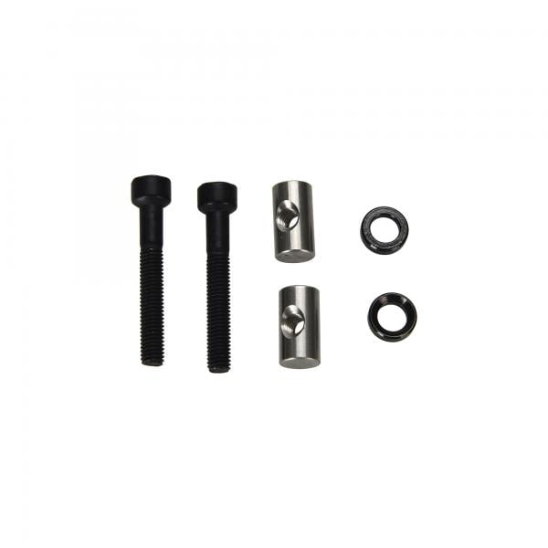 Fox seatpost transfer saddle clamp bolt pin and washer pair, replacement components for bike saddle assembly.