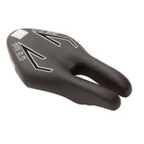 ISM PR 2.0 black nose-less cycling saddle for road, triathlon, and hybrid bikes, shown from the side with sleek design.