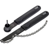 PRO cassette removal set for Shimano cassettes with chain whip and lock ring tool, used for bike workshop maintenance.