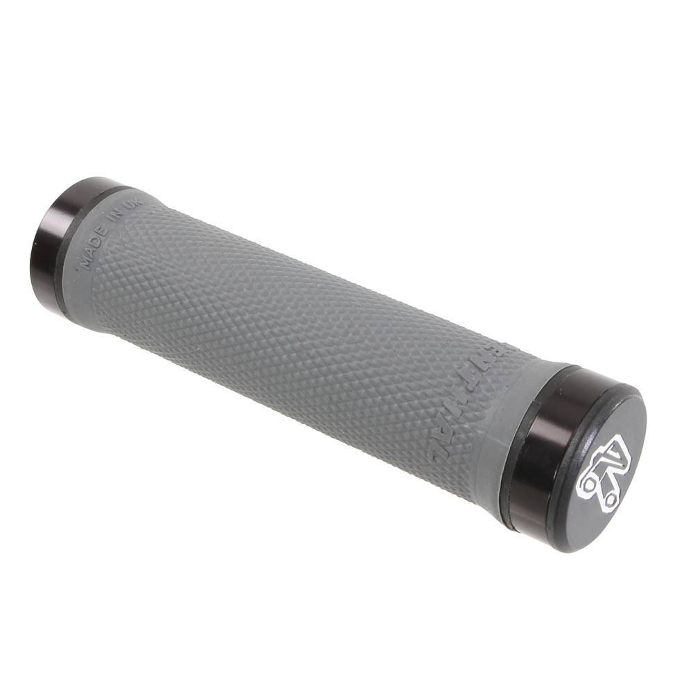 Renthal Lock-On MTB grips with CNC aluminum locking collars for secure, comfortable mountain biking handlebar grip.