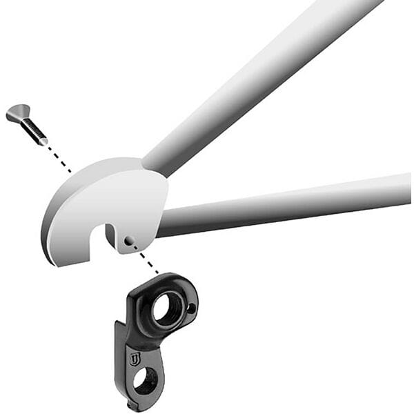 M Part gear hanger in rose color for bicycle frame protection, durable replacement component for bike maintenance.