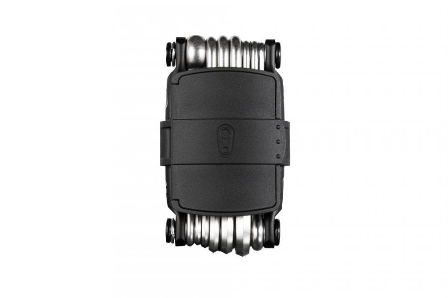 Crank Brothers Multi 20 bike multi-tool with tyre plug and chain tool, featuring 20 functions for bike repairs and maintenance.