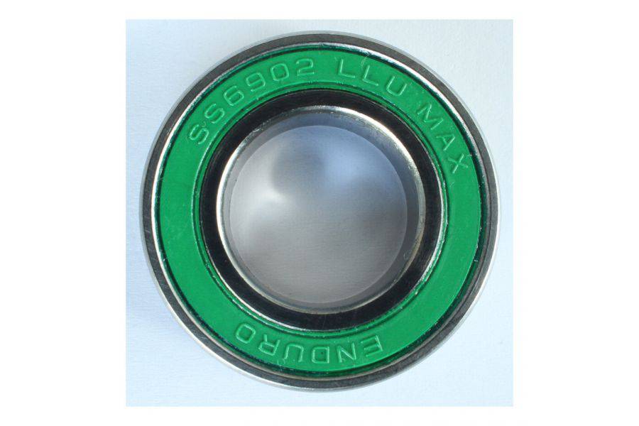 Enduro Bearings 6902 2RS stainless steel sealed bike bearings with green Max ABEC 3 seals, designed for high-performance cycling components.