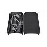 Topeak Pakgo EX bike transport case in black with multi-directional wheels and sturdy handle for easy cycling gear travel.
