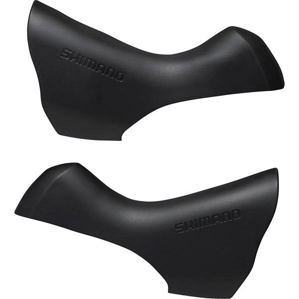Pair of Shimano Ultegra ST-6800 black brake lever bracket covers, genuine replacement components for road bike shifters.