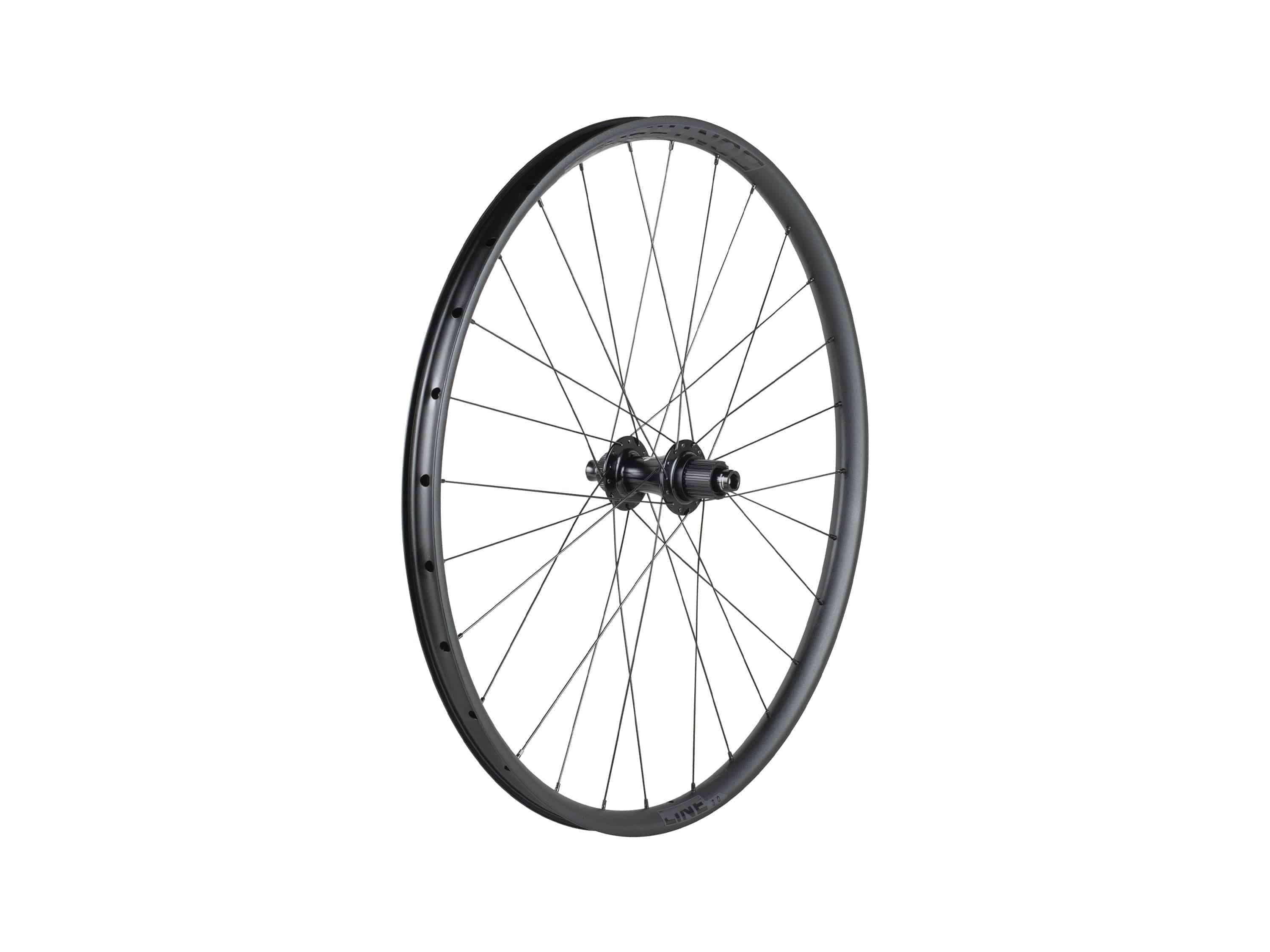 Bontrager Line 30 MTB 27.5-inch wheel with 28 spokes, tubeless compatible, 110mm hub for mountain biking.