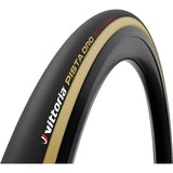 Vittoria Pista Oro 23-28'' black tan tubular racing tyre for track cycling, with G2.0 tread pattern and sleek design.