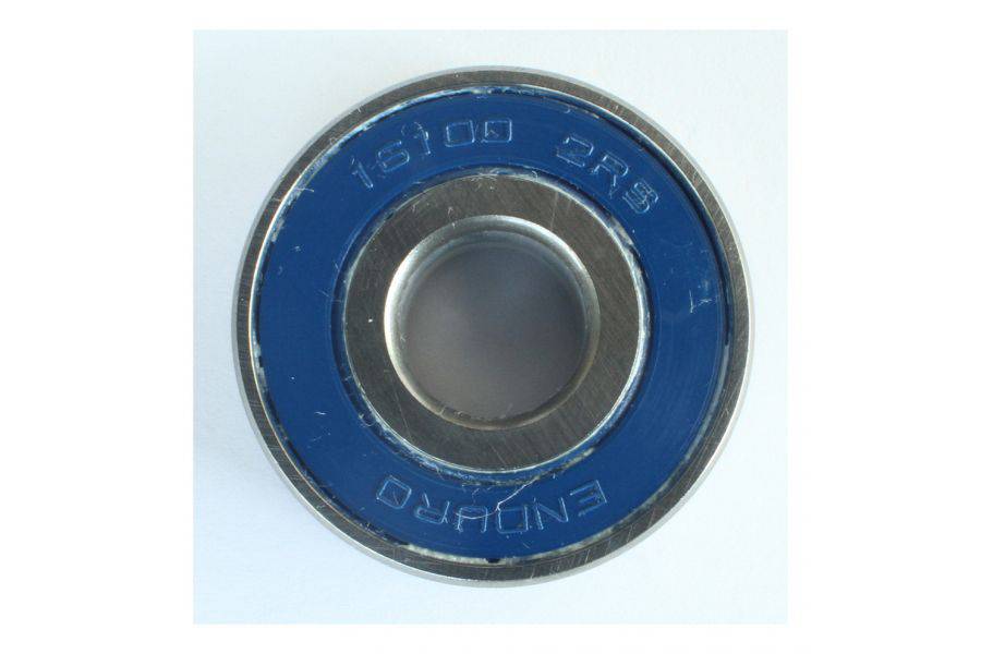 Enduro Bearings 16100 2RS ABEC 3 sealed bearing for cycling hubs, showing the 10x28x8mm component with metal casing