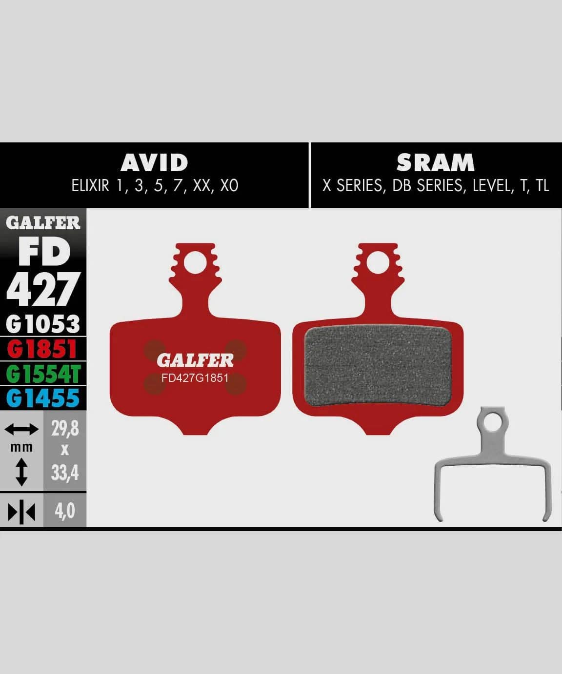 Galfer advanced bike disc brake pads for trail, enduro, and e-MTB components, shown in close-up view with detailed surface texture.