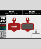 Galfer advanced bike disc brake pads for trail, enduro, and e-MTB components, shown in close-up view with detailed surface texture.