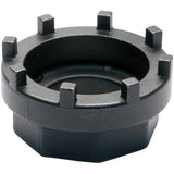 Park Tool BBT-18 bottom bracket tool with 8-tooth splines for Shimano and ISIS drive, shown with handle and spline details.