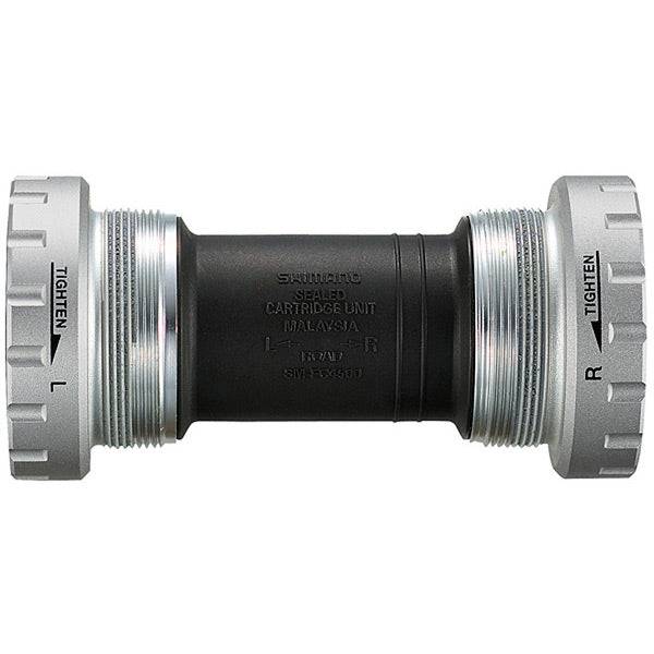 Shimano BB-RS500 Italian thread bottom bracket cups for road bikes, close-up of component parts on a bicycle.