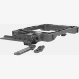 AtranVelo AVS PREMIUM UNI adapter for secure bike bag and basket attachment on a bicycle, shown mounted on the bike frame.