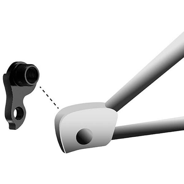 M Part Trek Gear Hanger for bike frame protection and smooth shifting, shown mounted on a bicycle frame.