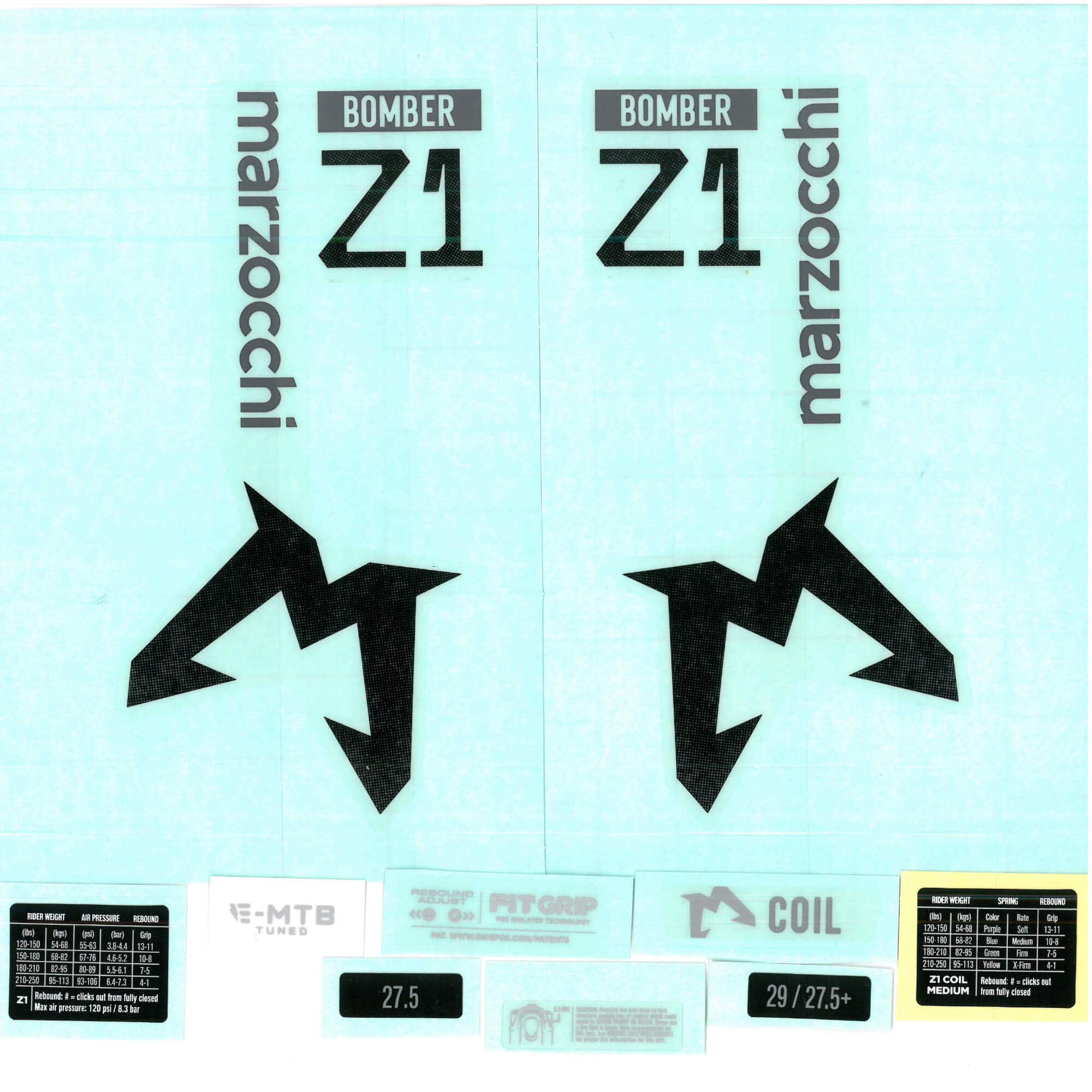 Marzocchi Fork Bomber Z1 Air & Coil/Bomber Z1 E-Tuned Decal Kit: Std/Clear 2024 Spares & Accesories | Swinnerton Cycles