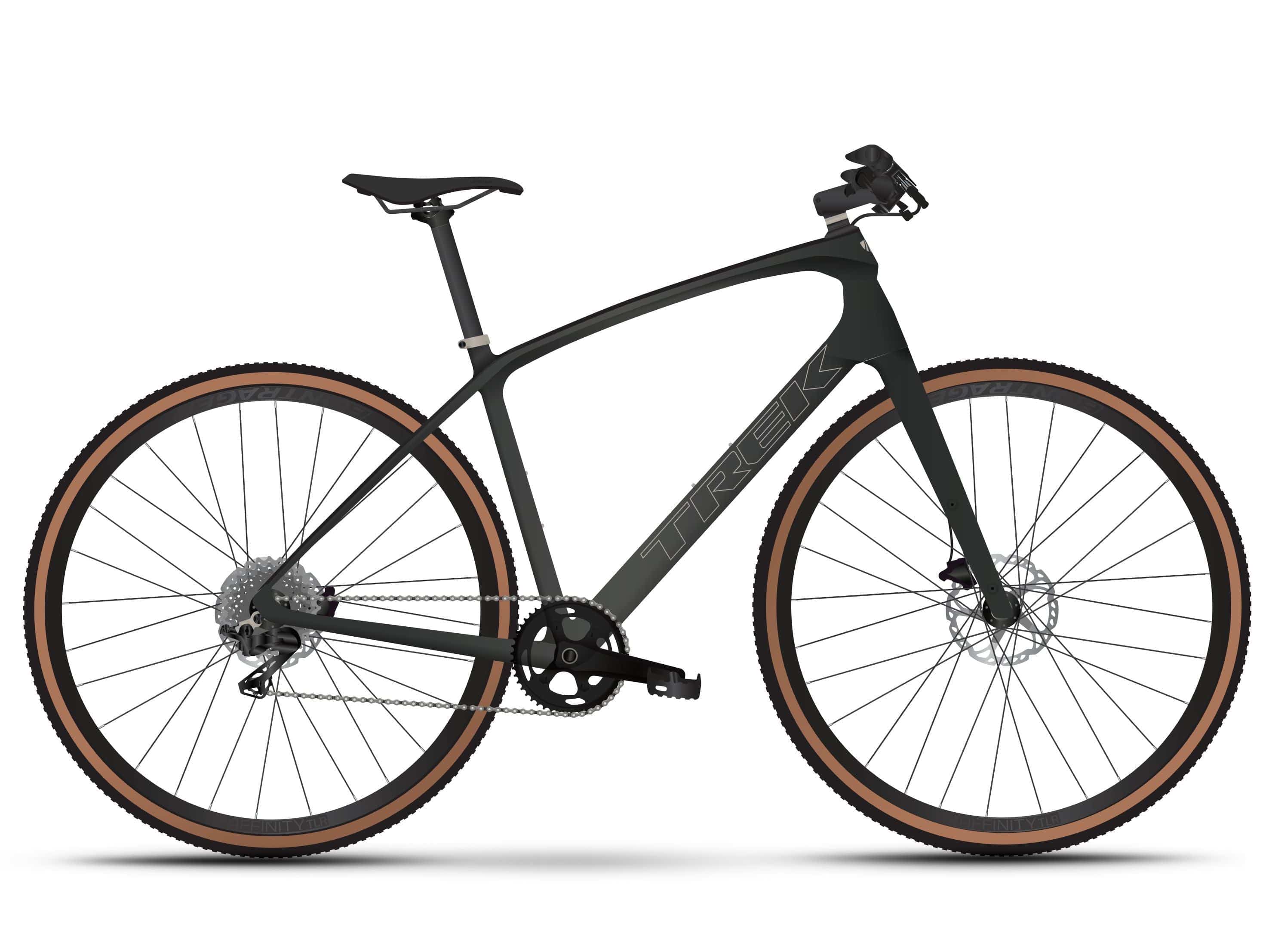 Trek FX Sport 5 hybrid bike with SRAM Apex drivetrain and hydraulic disc brakes, black frame and ergonomic handlebars.
