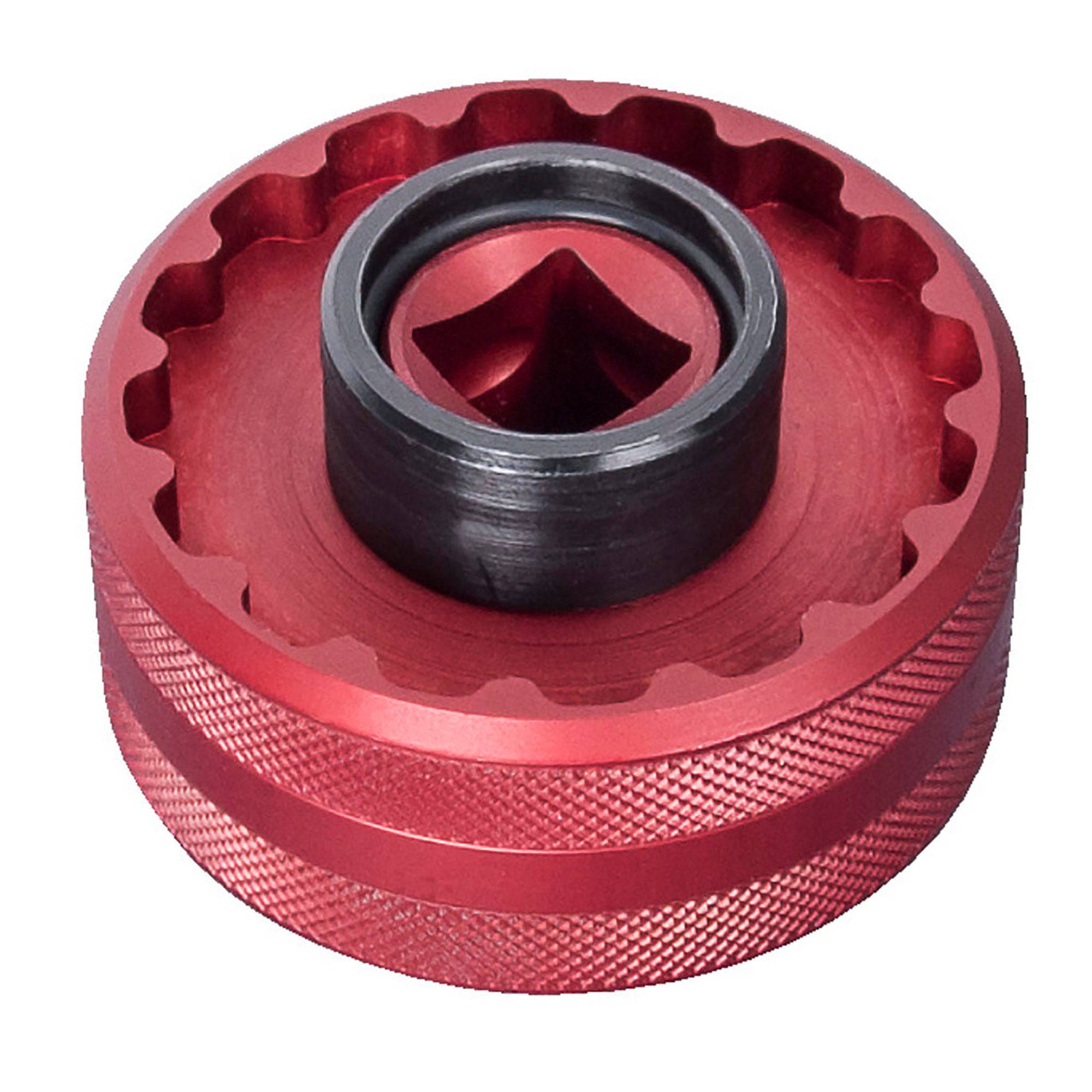 UNIOR T47 bottom bracket socket tool with exchangeable adaptor in red for workshop use, sturdy metal construction.