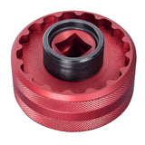 UNIOR T47 bottom bracket socket tool with exchangeable adaptor in red for workshop use, sturdy metal construction.
