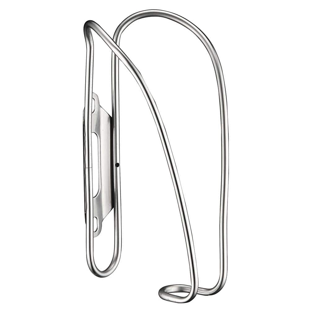 Dia-Compe ENE stainless steel bike water bottle cage mounted on a bicycle frame, showcasing durable bicycle accessories.