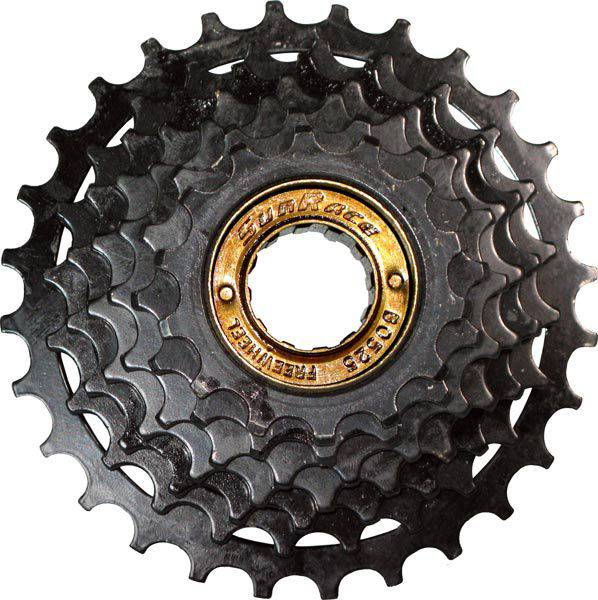 SunRace MFM2A 5-speed freewheel with fluid drive technology for smooth shifting, shown on a bicycle drivetrain component.
