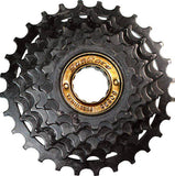SunRace MFM2A 5-speed freewheel with fluid drive technology for smooth shifting, shown on a bicycle drivetrain component.