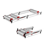 Minoura Live Roll R500 Silver indoor cycling rollers for training and balance, shown in a close-up image.