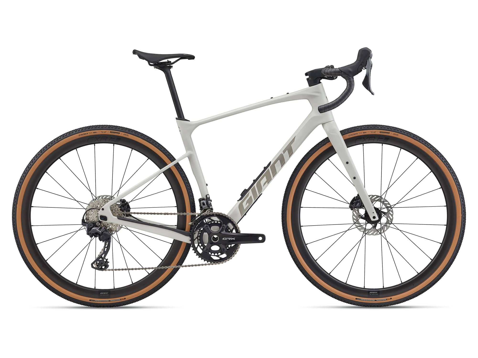 Giant Revolt Advanced 0 MY26 gravel bike with adjustable wheelbase and comfort features, shown with sleek frame and knobby tires.