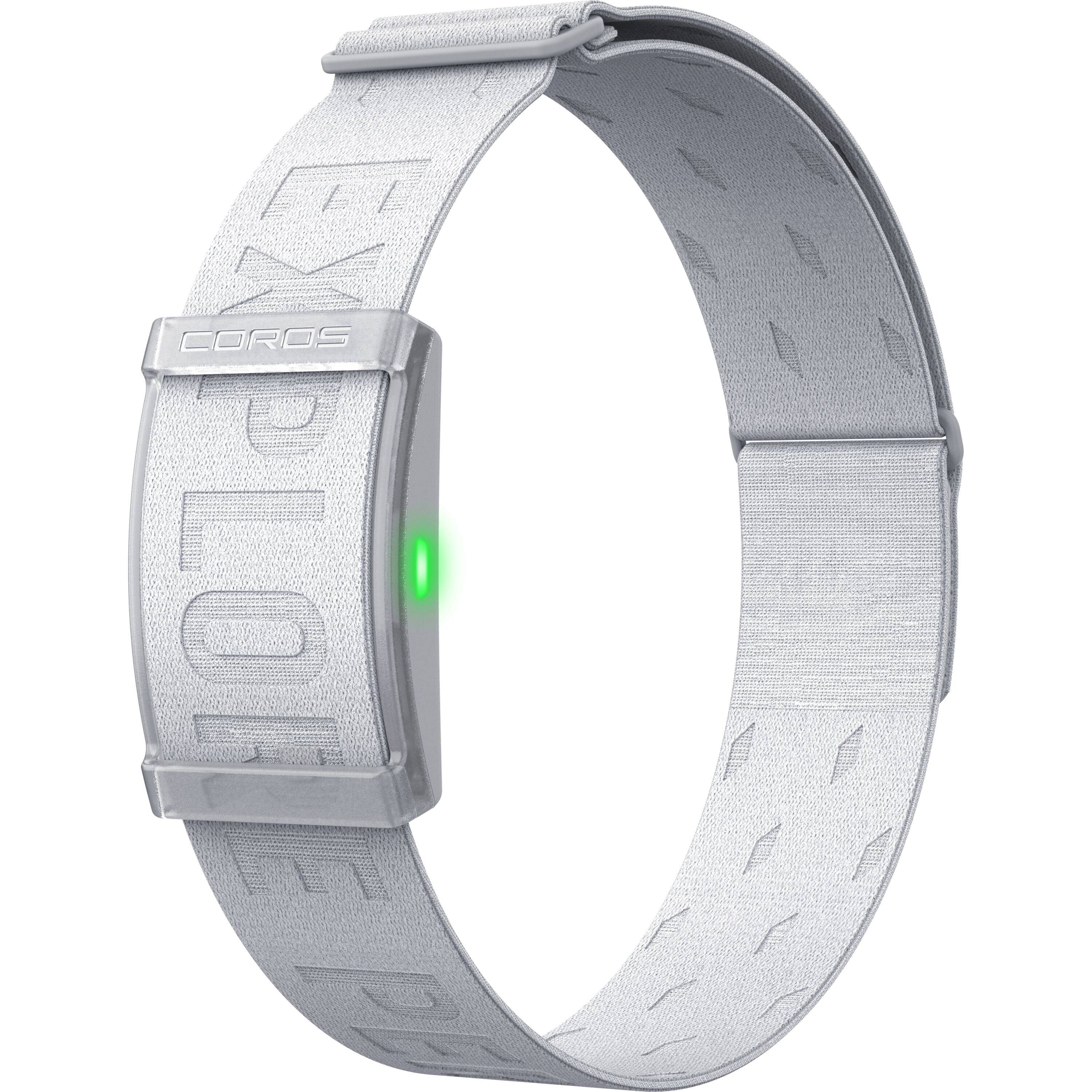 Gray Coros Heart Rate Monitor arm band with Bluetooth and 38-hour battery life, designed for fitness and training accessories.
