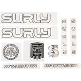Surly bike frame stickers and decals for custom bike personalization, featuring bold Surly branding and unique design elements.