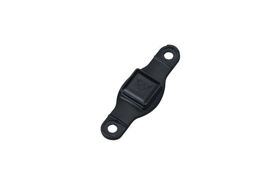 Topeak Ratchet Rocket black bike pump mount bracket attached to a bicycle frame for secure accessory storage