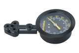 Topeak JoeBlow XO tire pressure gauge in black and yellow, a durable bike pump accessory with precise pressure measurement.