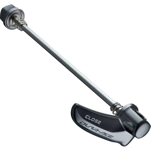 Shimano WH-9000 quick release skewer for wheelsets, 163mm, spare component, silver metal bike part with lever and axle.