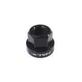 Pair of Halo CNC machined anodised alloy axle nuts for hubs, suitable for M9 and M10 sizes, in vibrant colors.