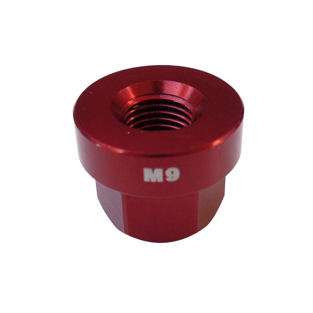Pair of Halo CNC machined alloy axle nuts in anodized colors for M9 and M10 hubs, durable bike components.