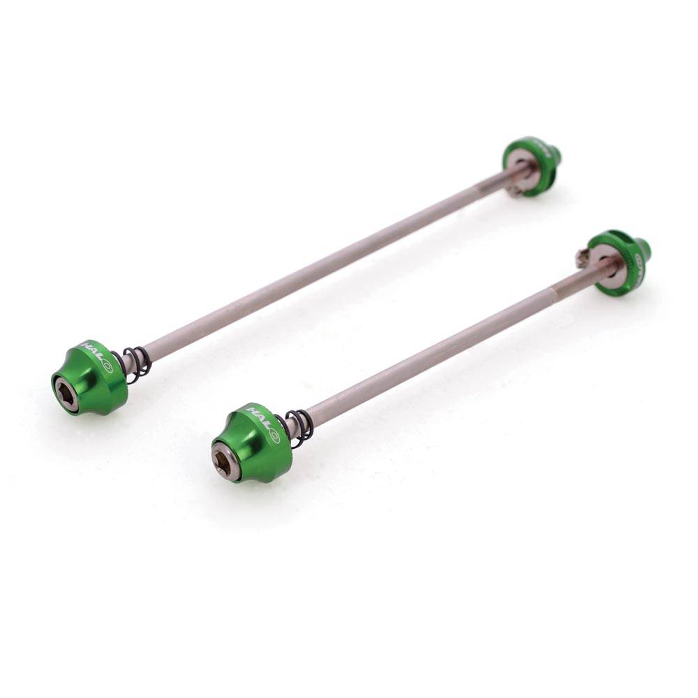 Halo Hex Key Skewers bike components with no-turn tab and serrated grip for secure wheel attachment, shown in the image.
