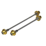 Gold Halo Hex Key Skewers for bikes, featuring no-turn tab and serrated grip for secure wheel attachment and easy installation.