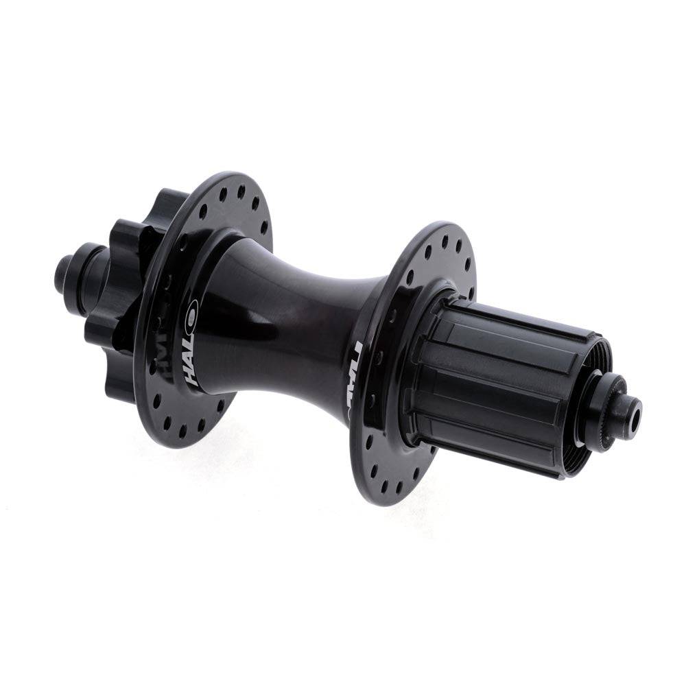 Halo Spin Doctor MTB disc hub with sealed bearings and wide flanges, designed for cross-country and trail bike components.