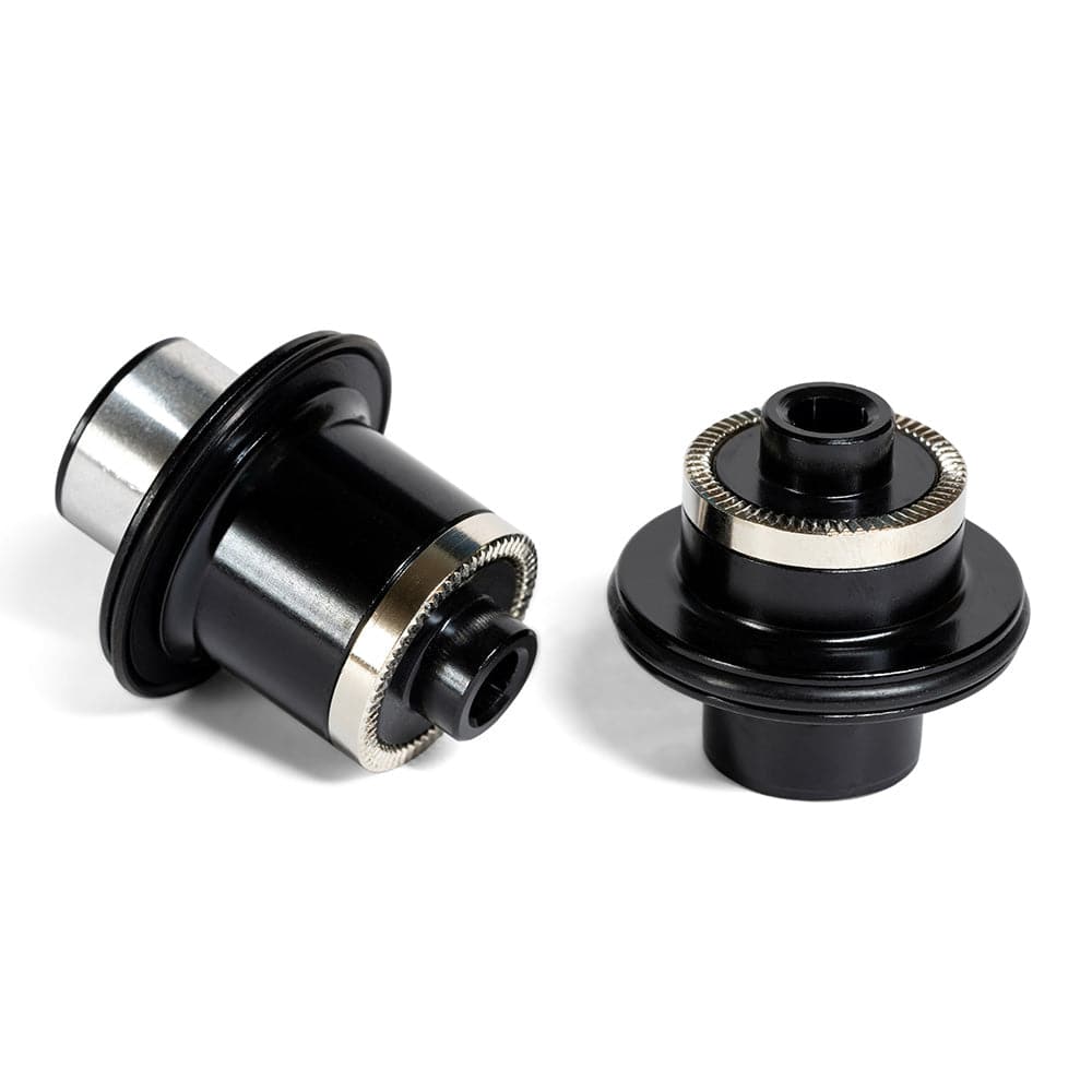 Halo GXC RD2 front axle ends hub spares for bike hubs, 100mm quick release and thru-axle compatible, in metallic finish.