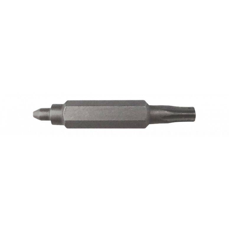 Jagwire double-ended replacement pin in silver for needle driver, featuring standard and T8 Torx tips, suitable for workshop use.