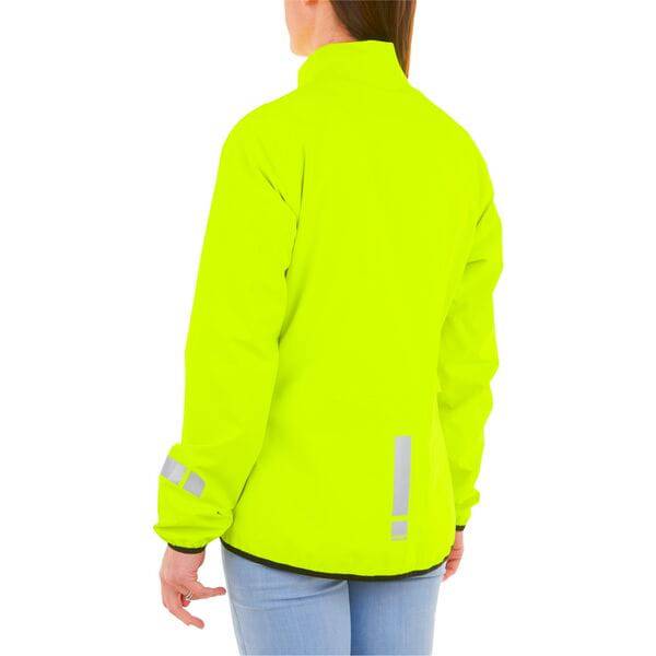 Back view of HUMP Women's Reflect Waterproof Cycling Jacket with packable design, featuring reflective details for visibility.
