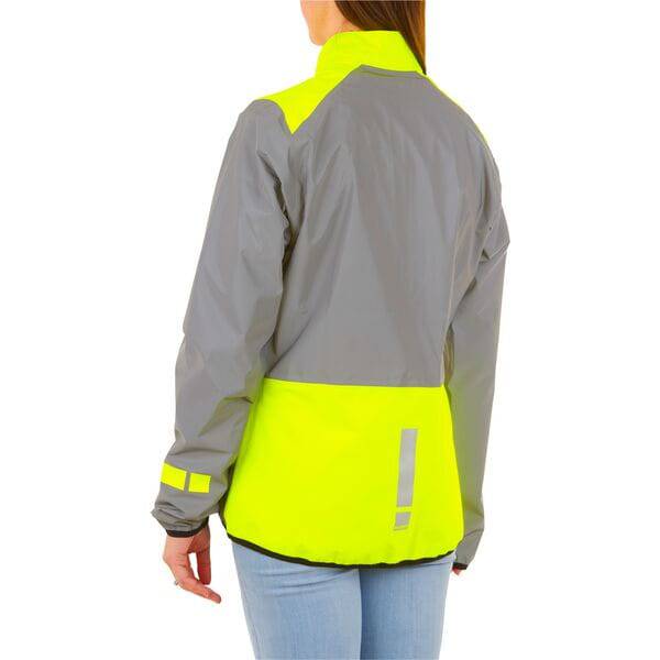 HUMP Women's Ultra Reflect waterproof cycling jacket shown from the back, lightweight, packable, breathable outdoor clothing.