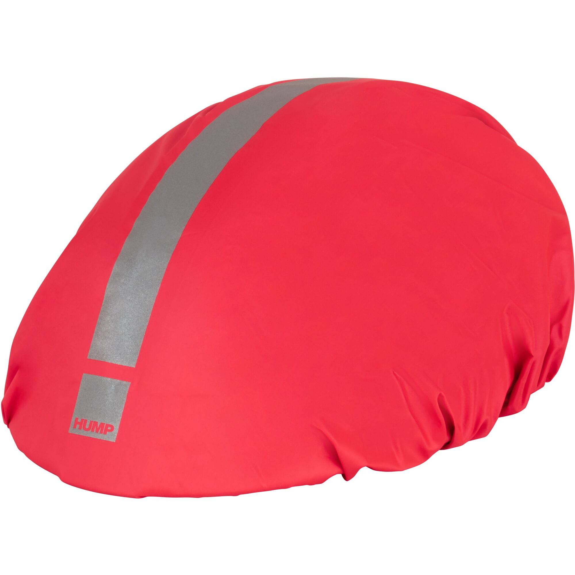 Reflective waterproof helmet cover with elastic binding for adult helmets, branded HUMP, designed for safety and visibility.