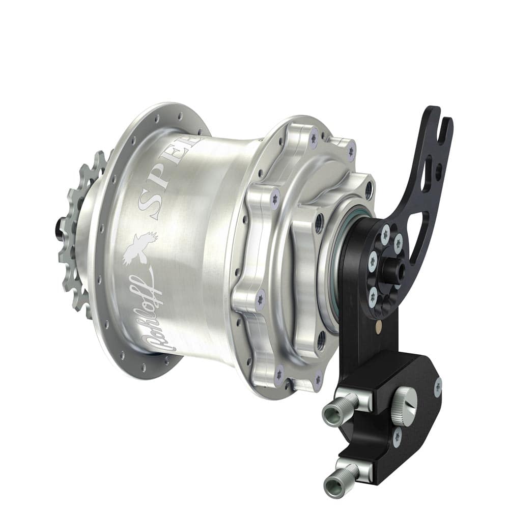 Rohloff Speedhub 500/14 internal gear hub with 14 speeds, sealed oil bath, for bicycle components.