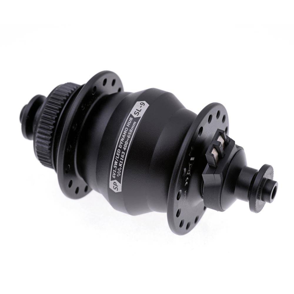 SP SL-9 Ultraslim Dynamo Disc Hub for Centre Lock Disc Brakes, showing the compact design and mounting interface.