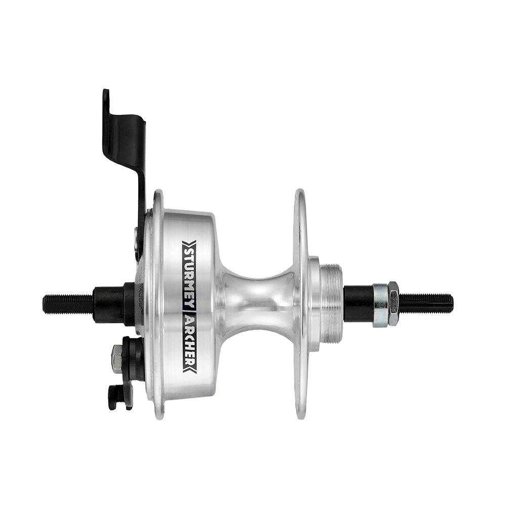 Sturmey Archer X-Rd drum brake freewheel hub for bicycle components, showing detailed metallic finish and mounting mechanism.
