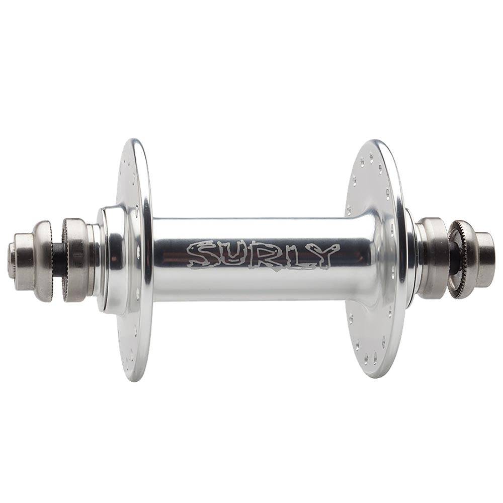 Surly Ultra New front bike hub with quick release and bolt-on options, durable alloy construction for bike components.