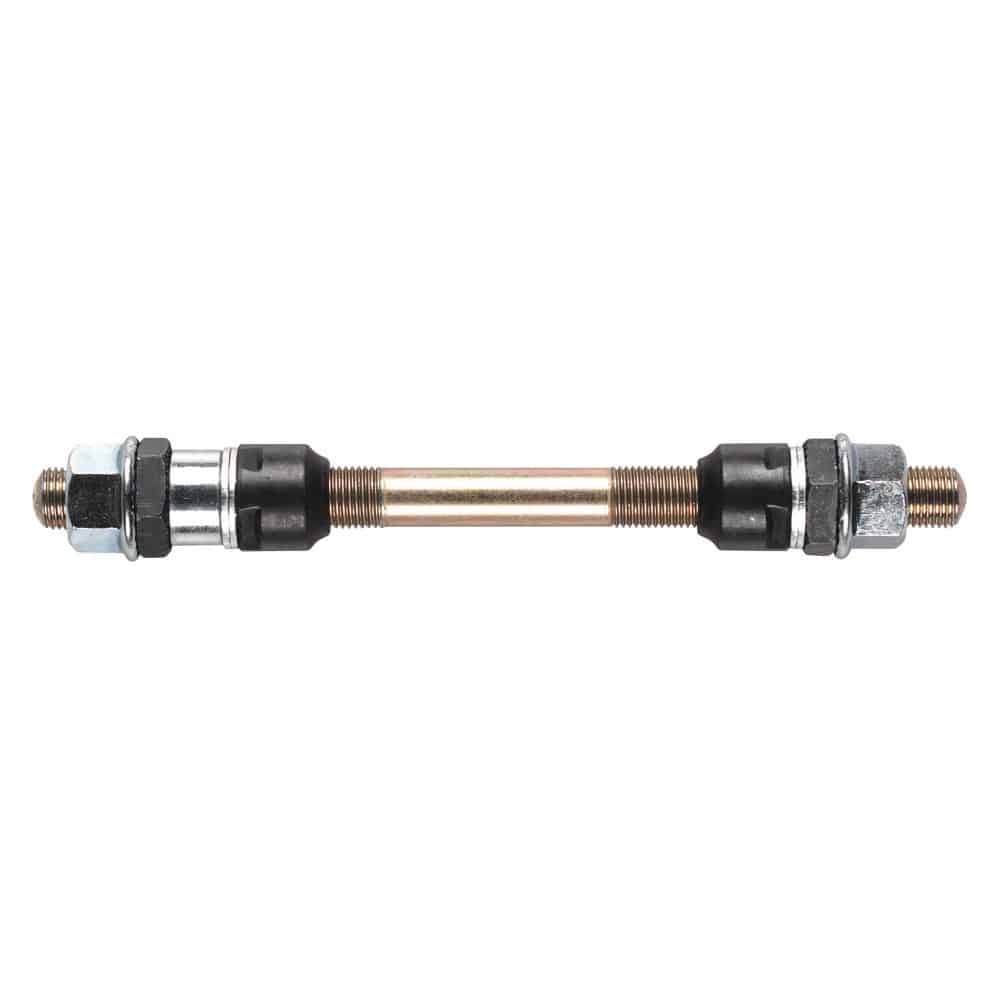 Weldtite axle replacement part for front and rear bike hubs, durable component for bike wheel assembly.