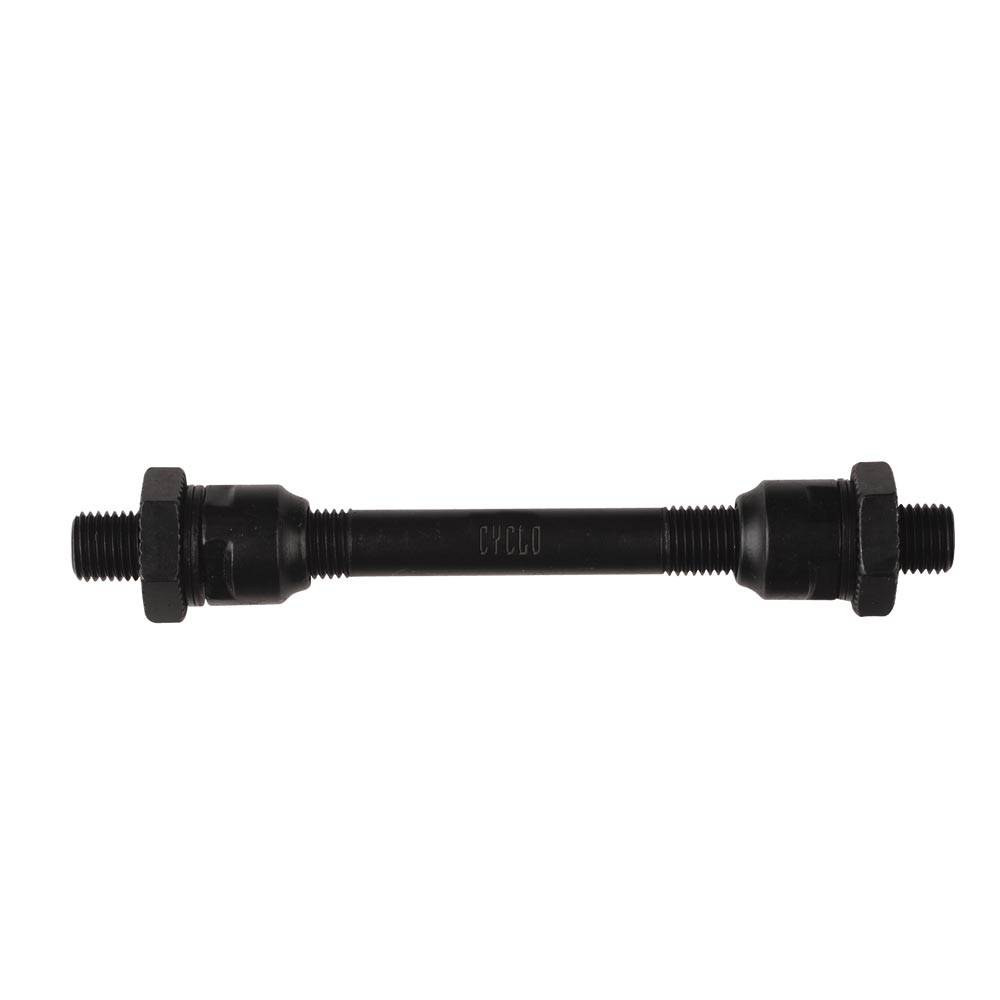 Weldtite axle for bike hubs, durable replacement component for front and rear bike hubs, shown in the image.