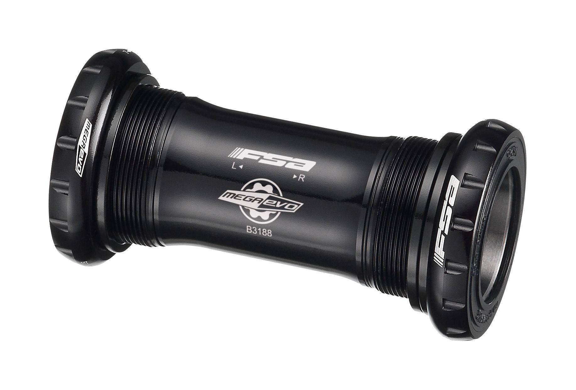 FSA MegaEvo MTB bottom bracket with BSA threading for BB392EVO crankset installed on a mountain bike frame