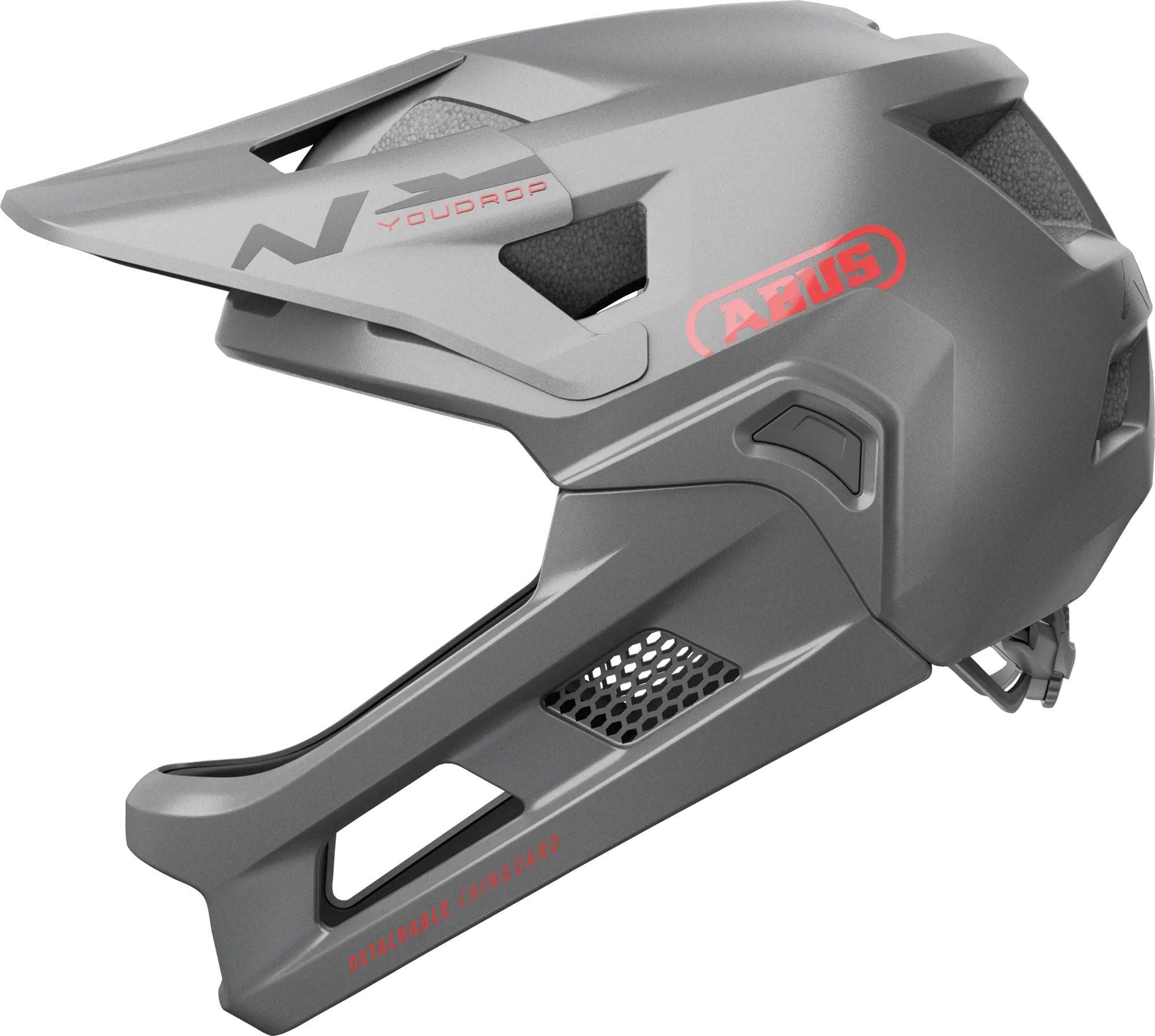 ABUS YOUDROP FF kids full-face mountain bike helmet with removable chin guard and ventilation for safety and comfort.